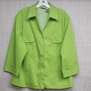 Chico's Lime Green and White Diamond Print Blouse